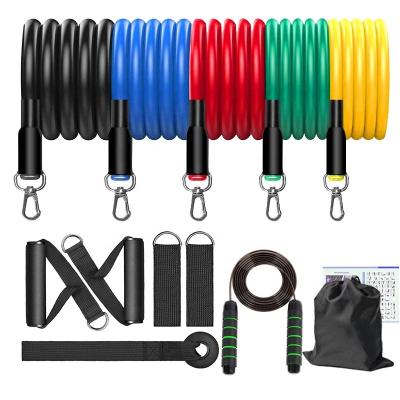 China Sport Fitness Elastic Resistance Band Exercise Set Custom LOGO 12pcs 150lbs Workout Rope Fitness Training Exercise Resistance Band Set With Jump Rope for sale