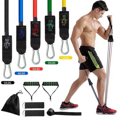 China Custom Elastic Workout Resistance Band Sport Fitness Gym Workout Set Pull Up Band Heavy Duty 150lbs 11pc Latex Resistance Band Set for sale