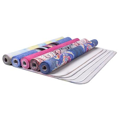 China Anti Slip And Waterproof Layer Print Tape Suede Eco-friendly Non-slip Sweat Absorbent Yoga Mat Folding for sale