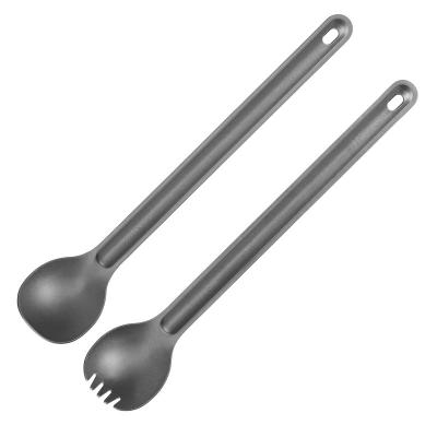 China Healthy Anti Rust Camping 218mm Long Handle Spork Titanium Spoon Cutlery Camping Tableware For Survival Emergency Fire Kit for sale