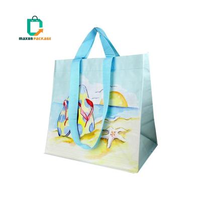 China Die Cut Recyclable Full Color Glossy Lamination Round Handle PP Woven Bag for sale