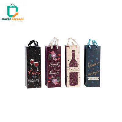 China Recyclable Custom Logo Design Wine Wrapping Paper Gift Bags Fancy Bag Red Wine Hand Carried Bottle Paper Red Wine Packaging Bags for sale