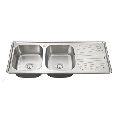 China With Faucet Dasen Double Bowl Stainless Steel Kitchen Sink With Drain Panel for sale