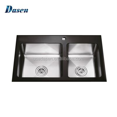 China With Faucet Tempered Glass Double Bowl Italian Rinse Kitchen Sink for sale