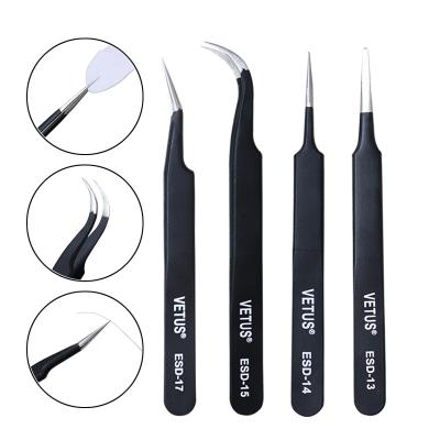 China Professional Eyelash Tool Kit Professional ESD Tweezers Set Eyelash Extension Tweezers Black Stainless Steel Antistatic Tweezers for sale