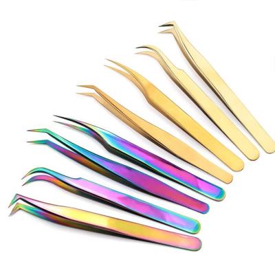 China False Eyelash Extension Point Eyelash Applicator Pointed Tweezers With Handle For Eyelash Extension Volume Custome Logo Tweezers for sale