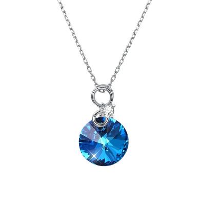 China Wholesale Environmental Friendly 925 Necklaces Fancy Silver Blue Crystal Circle Jewelry Pendant Necklace For Women for sale