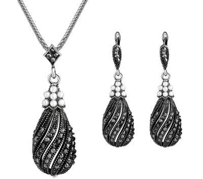 China 2021 New Environmentally Friendly Drop Shape Necklace & Earring Sets Vintage Black Fashion Jewelry Set for sale