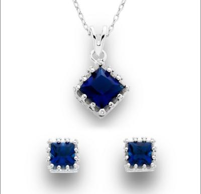 China Environmentally Friendly Wedding Jewelry Sets For Women, Sapphire CZ Necklace Earring Set, Sterling Silver Jewelry Set for sale