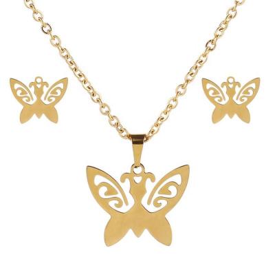 China Environmental Friendly Customized Necklace Sets Gold, 14K Gold Butterfly Earrings Necklace Set, Simple Butterfly Jewelry Set for sale