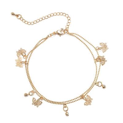 China Customized 925 Sterling Silver Environmentally Friendly With Gold Plated Jewelry, Double Chain Butterfly Women Anklet for sale