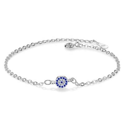 China Customized sterling silver environment friendly anklet chain evileye bracelet, dark blue cubic zirconia anklets for female for sale