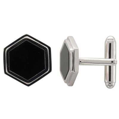 China Customized Vintage Silver Onyx Platinum Mens Cufflinks for sale