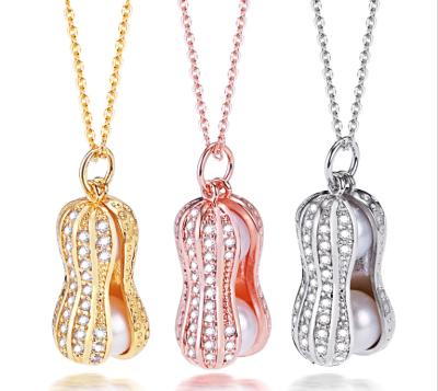 China Romantic Cartoon Peanut Shaped Zircon Necklace Half Round Pearl Jewelry Necklace for sale