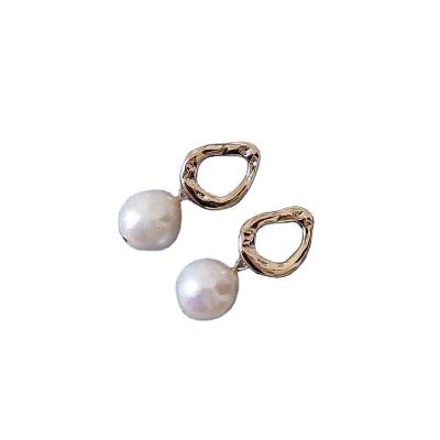 China Almost Pick Around Baroque Pearls With Sterling Silver Ear Pins Simple Fashion Natural Freshwater Pearl Baroque Earrings for sale