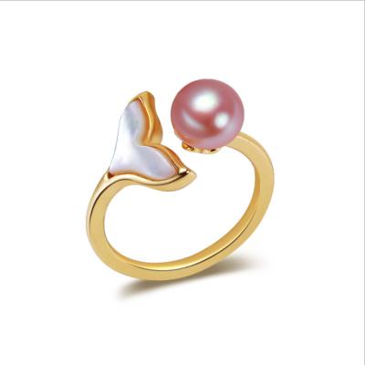 China Romantic Wholesale Freshwater Fishtail Semicircular Ring Shell Ring Female Shell Jewelry for sale