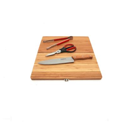 China Wholesale Viable Outdoor Picnic Cutting Board Multifunction Folding Cooking Tool Kits Sustainable Bamboo Scissors Portable Tableware Knife for sale