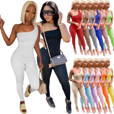 China Free Sample 2021 Bodycon Summer Shorts Breathable Sleeveless White One Shoulder Overalls Short Women Jumpsuits For Women for sale