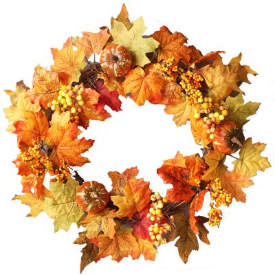 China Good Quality Artificial Pumpkin Berry Maple Leaf Garland For Mall Hotel Door Window Decorations 50cm for sale