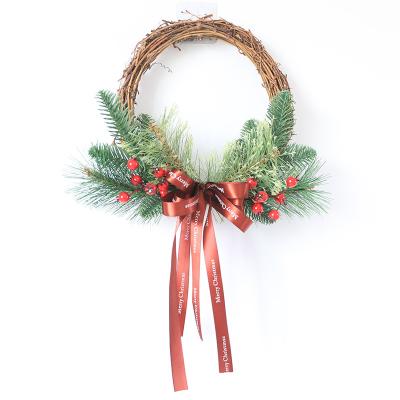 China Hot Selling Decoration Wreath Supplies Wholesale Main Entrance Decoration Ribbon Bow Christmas Wreath for sale