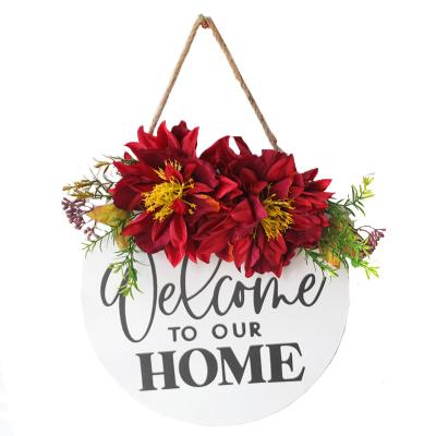 China Factory Supply Decoration Round Front Porch Decor Front Halloween Wooden Door Hangers Hanging Welcome Sign for sale