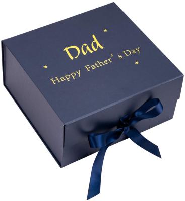 China Handmade Blue Rigid Magnetic Magnetic Box With Ribbon Magnetic Box Packaging For FATHER'S DAY for sale