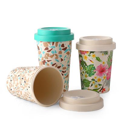 China Biodegradable Sustainable Bamboo Fiber Cup Eco Friendly Silicon Band And Lid for sale