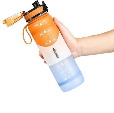 China 32oz Fitness Sustainable Motivational Sports Tritan Plastic Water Bottle With Time Marker for sale