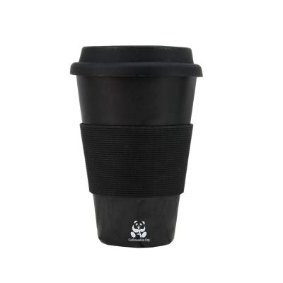 China Sustainable 10 oz 12 oz 14 oz Custom Printed Biodegradable Organic Bamboo Fiber Reusable Coffee Mug Black for sale