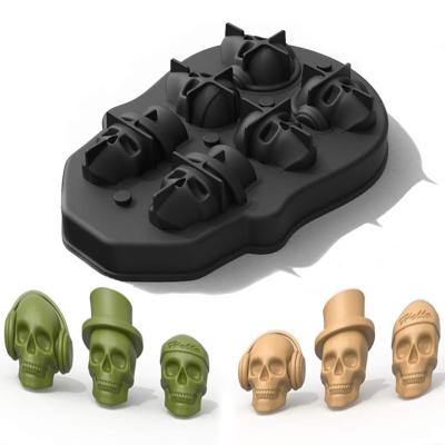 China Viable Food Grade 3D Skull Ice Mold Chocolate Mold Halloween Ice Cream Molds For Whiskey for sale