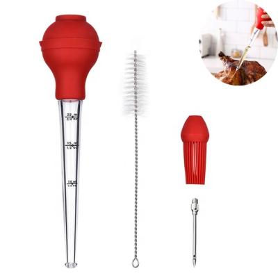 China Viable Turkey Baster Silicone Marinade Heat Resistant Angled Injector With Cleaning Brush for sale