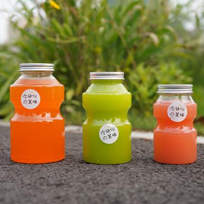 China Plastic food PET 300ml 500ml 700ml 54mm caliber coffee juice beverage bottles with screw cap for sale