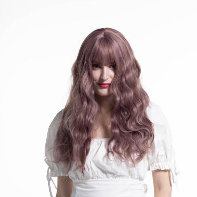 China Long Curly Bangs Long Bangs Synthetic Hair Wigs New Design Side Bangs Oblique Bangs With Highlights Rose Net Wig Hot for sale