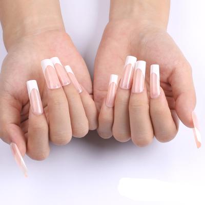 China Easy Apply OEM French Design Coffin Shape Nail Design Press On Fake Nails Full Cover ABS Nail Tips for sale