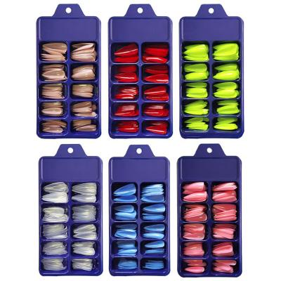 China False Nails Wholesale 100pcs/box Artificial Nails Almond Fake Nails Long Acrylic Nails Tips Full Cover Artificial Finger Press On Nails for sale