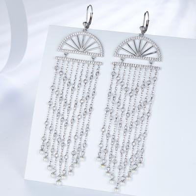 China Sterling Silver Fashion Boho Tassel Earrings CLASSIC Delicate Zircon Inlay Drop Earrings Scalloped Long Earrings for sale