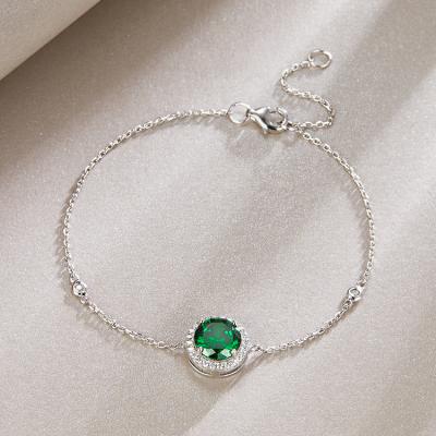 China Luxury FASHIONABLE Emerald Gemstone Bracelet Women Fine Sterling Silver Bracelet Custom Adjustable for sale