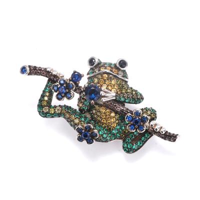 China Silver CZ Gemstone Frog Cute Insect Brooch Luxury Colorful Wedding Fashion Jewelry Christmas Gift for sale