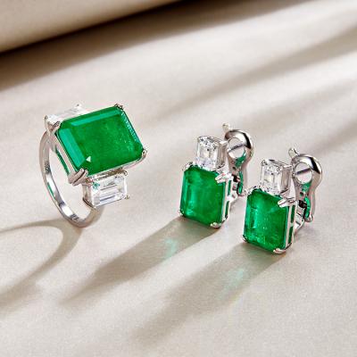 China FASHIONABLE 925 Silver Emerald Zircon Ring Women Earrings Set Jewelry Set Gold Plating Sliver Jewelry for sale