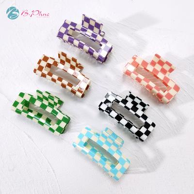 China New Fashion Hair Decoration Geometric Plastic Women's Hair Accessories Semicircle Shape Colorful Chess Hair Claws for sale