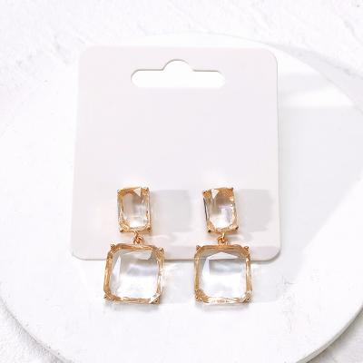 China Luxury Gold Plated Glass Stud Earrings Hair Decoration Square Channel Earrings For Women for sale