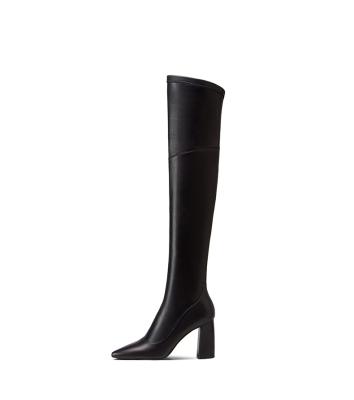 China Girls / Ladies Women High Heel Boots Knee Heel Boots For Women Black Leather Boots for sale