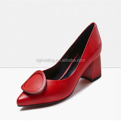 China Pumps High Heels Women Shoes Comfortable Genuine Leather Square Heel Office Shoes for sale