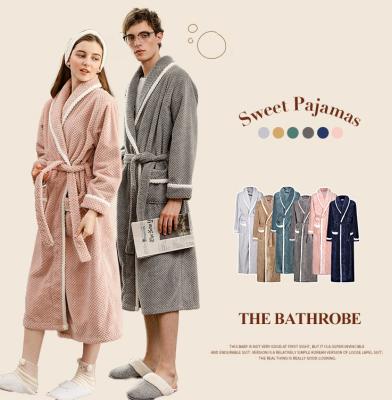 China NUSPIRE Winter Warm Nightgown Coral Fleece Thermal Bathrobe Hot Selling Solid Women's Pajamas Couple Homewear for sale