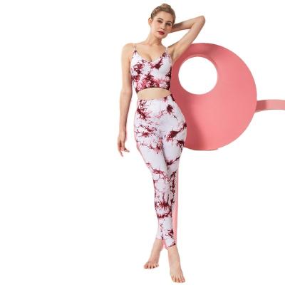 China NUSPIRE Breathable Tie Dye Seamless Yoga Suit Sports Bra Printed Fintess Gym Tights for sale