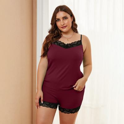 China NUSPIRE Plus Size Women Plus Size Spaghetti Strap Tank Top And Short Two Piece Pajama Set Sleepwear For Woman for sale