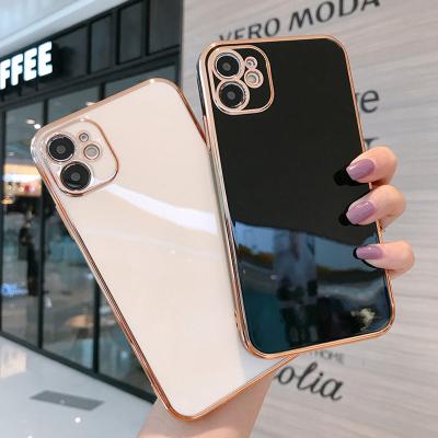 China Square View Electroplating Shockproof Case For iPhone 12 mini 11 pro XS Max XR X 8 7 Plus Smooth Bling Gold Plated Silicone Soft Slim Cover for sale