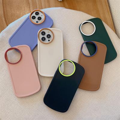 China 2022 Solid Color TPU+PC+Glass Round Camera Phone Case For mini 11 pro X XR XS Max Soft Silicone Protective Back iPhone 13 12 Max Cover for sale