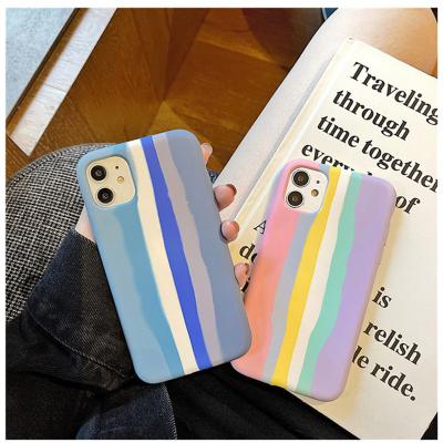 China Official Liquid Silicone Rainbow Shockproof Phone Case For iPhone 12 11 pro MAX Mini XS XR X 7 8 plus Se 2 Full shockproof cover device for sale