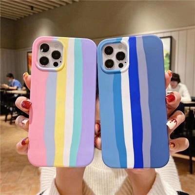 China 2020 shockproof new rainbow silicone case for iphone with apple logo designer, top selling soft fundas for iphone pro rainbow 12 case for sale